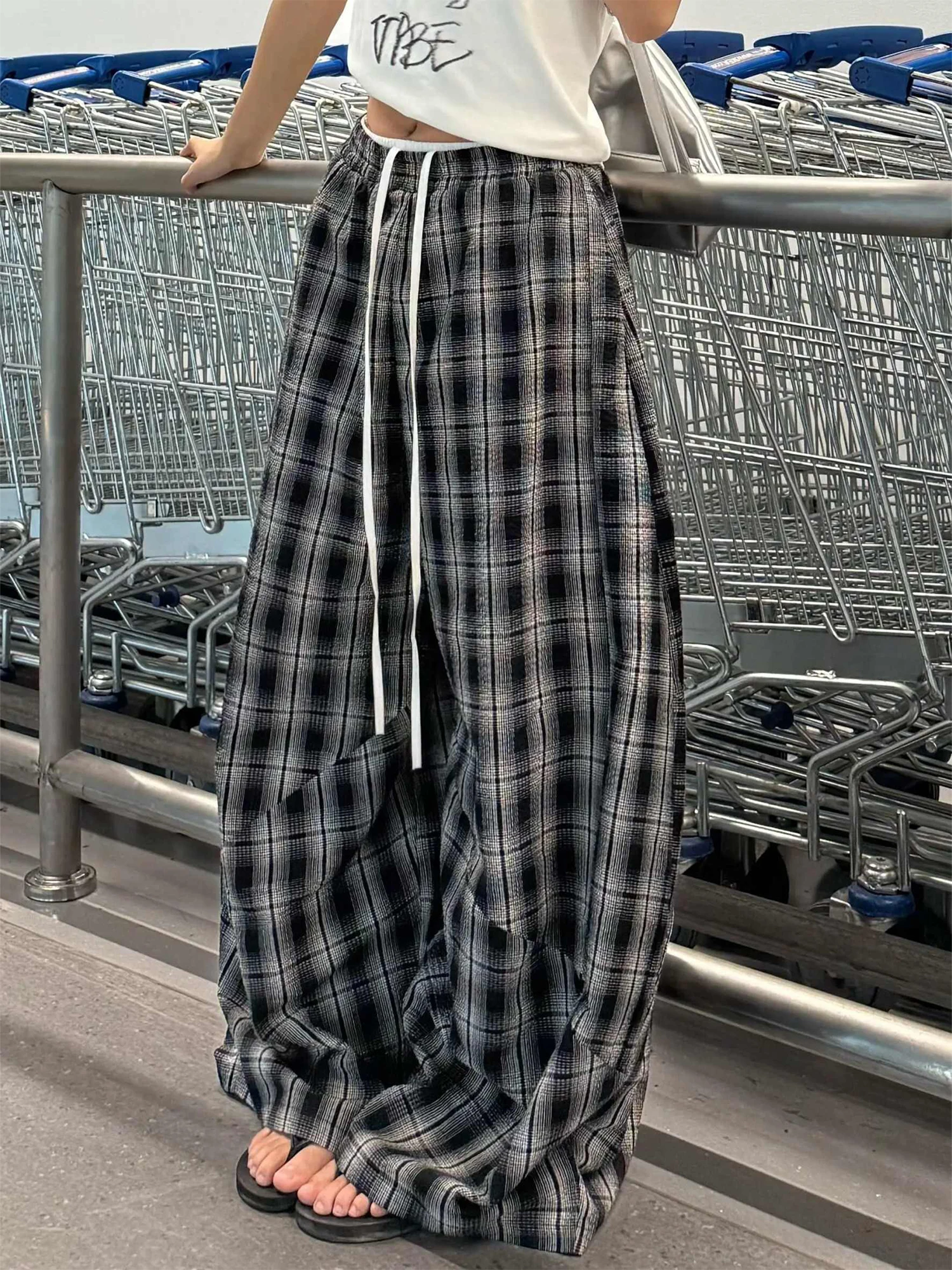 Women Khaki Wrap Skirt Long Pants Baggy Parachute Pants Harajuku