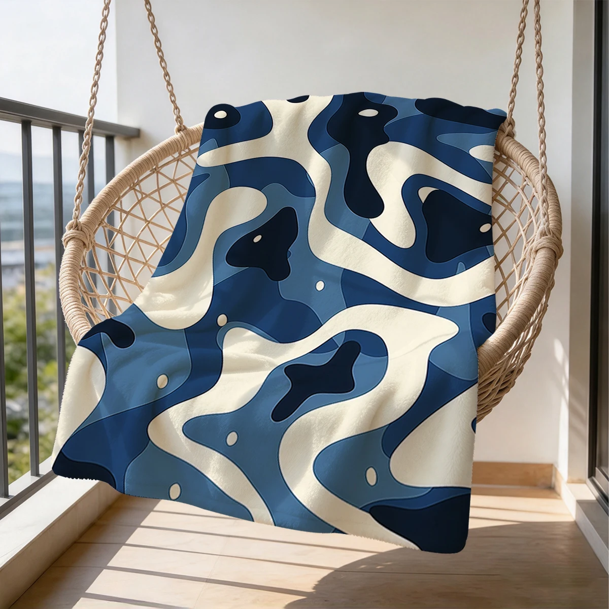 Blue Fluid Camo Flannel Blanket Warm Soft Halloween Christmas Couch Warm Cozy Decorative Decor Gift for All Season