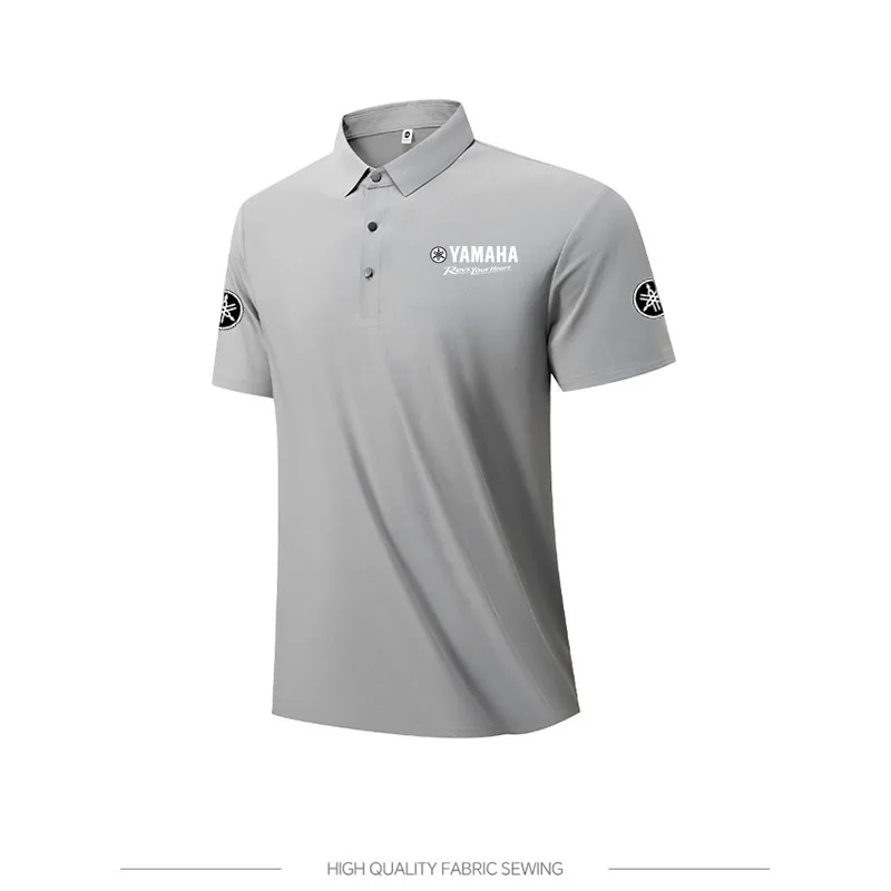 Yamaha logo men's semi-collared T-shirt for summer sports and fitness