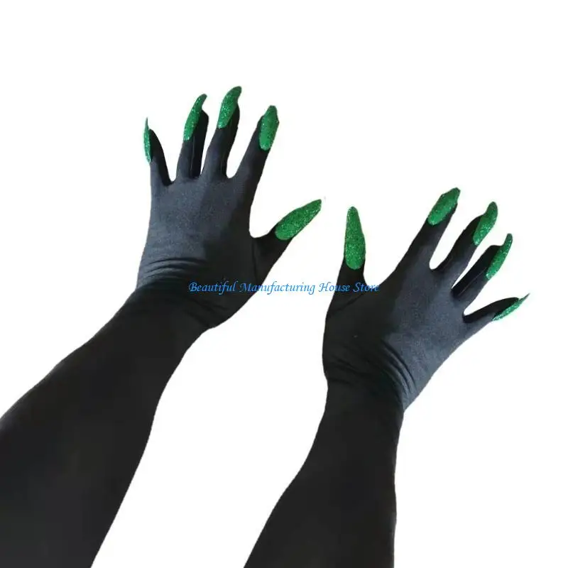 

E56A Glitter Fingernails Claw Gloves Mardi Gras Halloween Costume Claw Gloves