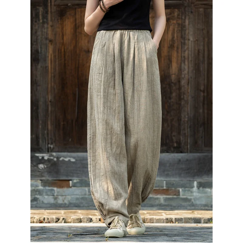 Women Oversized Style Baggy Pants Ramie Cotton Novelty Original Loose Pants Spring Summer Autumn Vintage Trousers