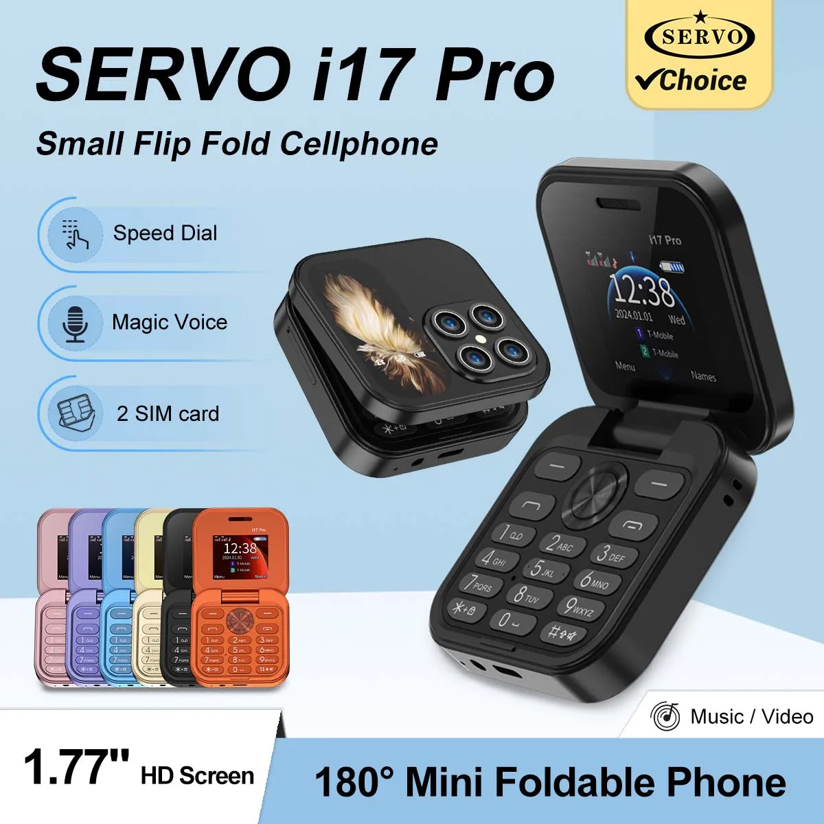 SERVO I17 PRO Mini Foldable Phone 1.77' 2G GSM Dual SIM Magic Voice Blacklist FM Radio Speed Dial Button Cellphone Flashlight
