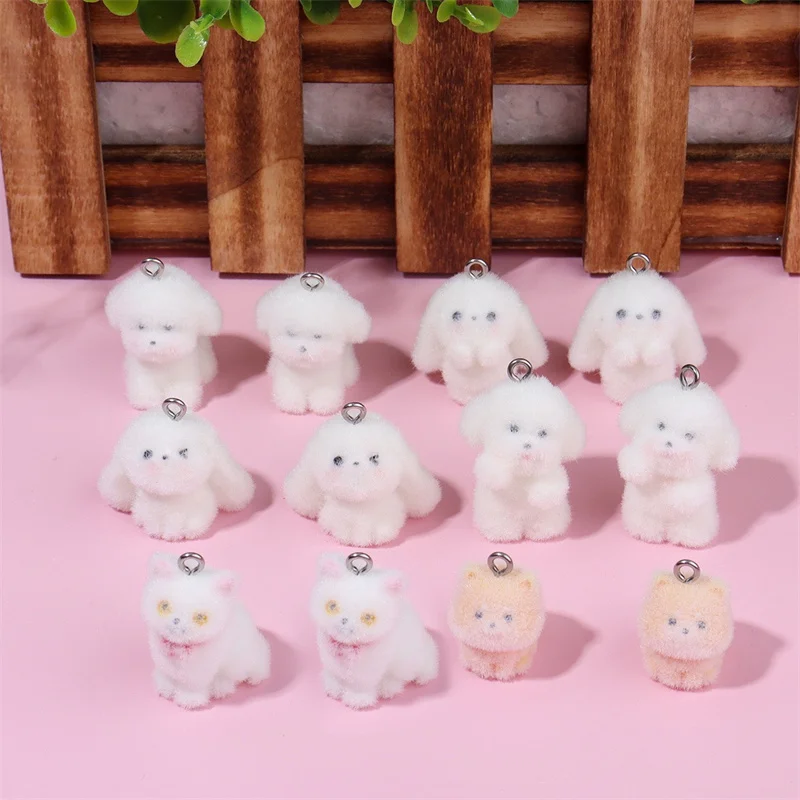 

Winter style 30pcs/lot color flocking effect animals cartoon dogs rabbits shape resin dolls beads diy jewelry accessory
