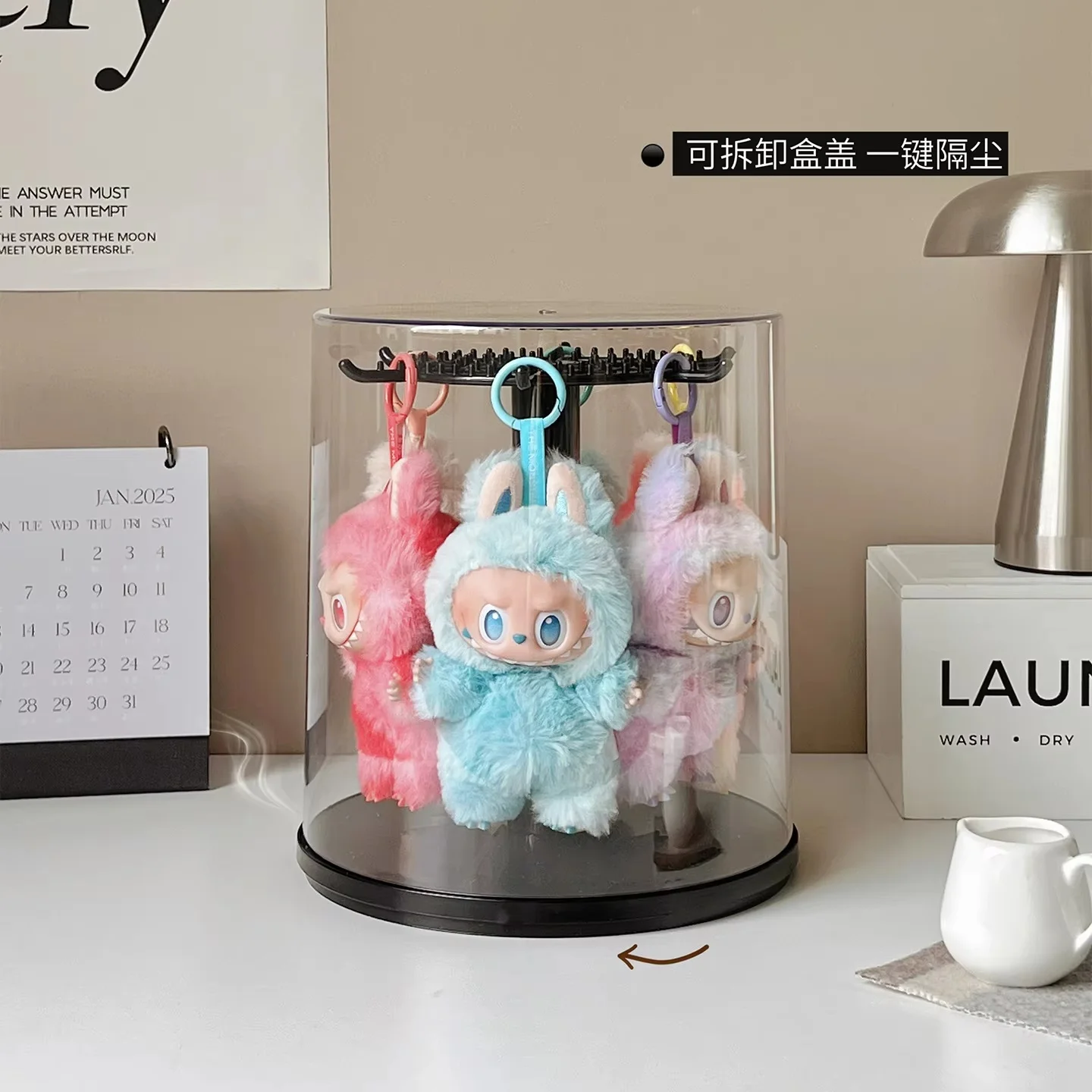 

2025 New Rotating Transparent Display Box Storage Doll Toy Organizer Children's Birthday Gift Fabric Hanging Ornaments Showcase