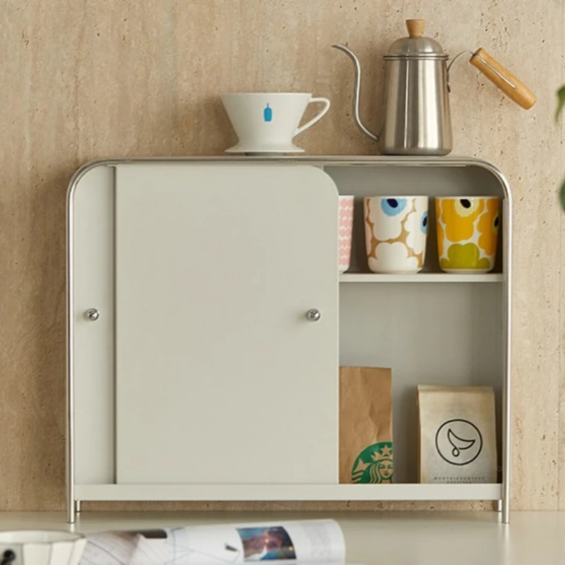 Metal Slim Storage Cabinet with Door Rustproof Desktop Organizer Dustproof Cup Shelf for Kitchen & Dining Table Home Storage