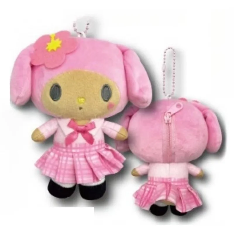 Sanrio Kuromi Hello Kitty Kawaii ของเล่นตุ๊กตาพวงกุญแจการ์ตูน Cherry Blossom Heisei สีดําผิวเผ็ดสาวพับกระโปรงกระเป๋าจี้