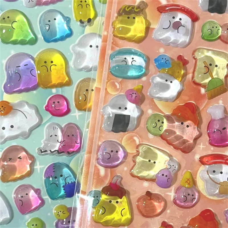 Adesivos decorativos de cristal em relevo 3D fofos de fantasma da família - adesivos criativos para scrapbook de papelaria infantil