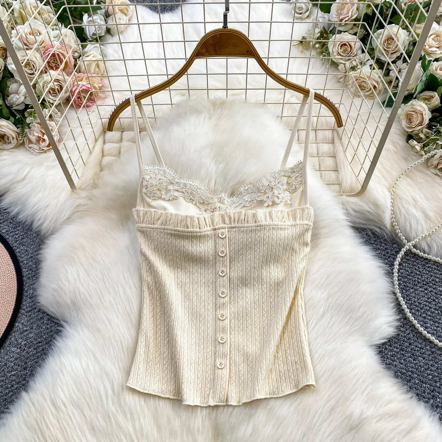 

Sexy Basic Chic Knit lace slim Tank Top Korean Fashion Crop Top Y2k autumn winter women clothing