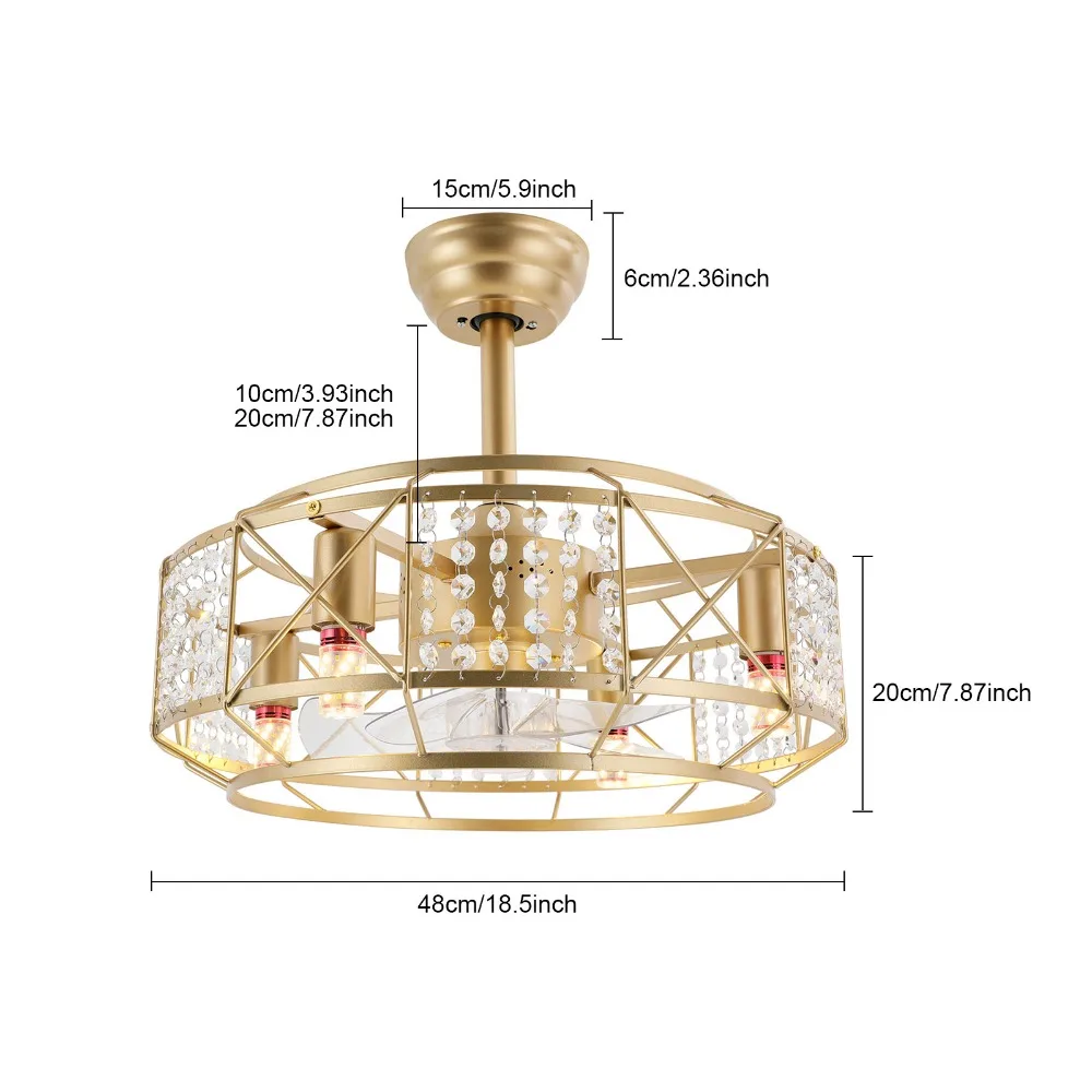 Ceiling Fan, 18.5 Inch Gold Color, Variable Frequency Motor, Without Light E26x4, US Standard Ceiling Fans for Home Lighting and Decoration
