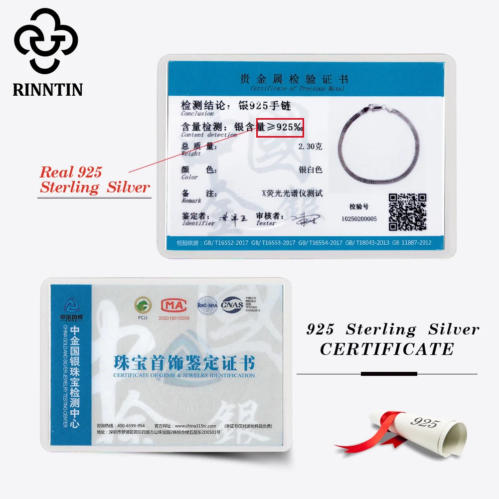 Rinntin 925 Sterling Silver 2.8mm Flat Mesh Chain Bracelets Hight-Quality Bangle Chain Simple Women Men Daily Accessories SB216