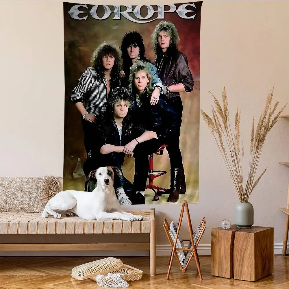 Tapestry Dinding Besar Motif Band Rock Klasik E-Europe, Karpet Dinding Hippie Tarot, Dekorasi Rumah dan Kamar Asrama