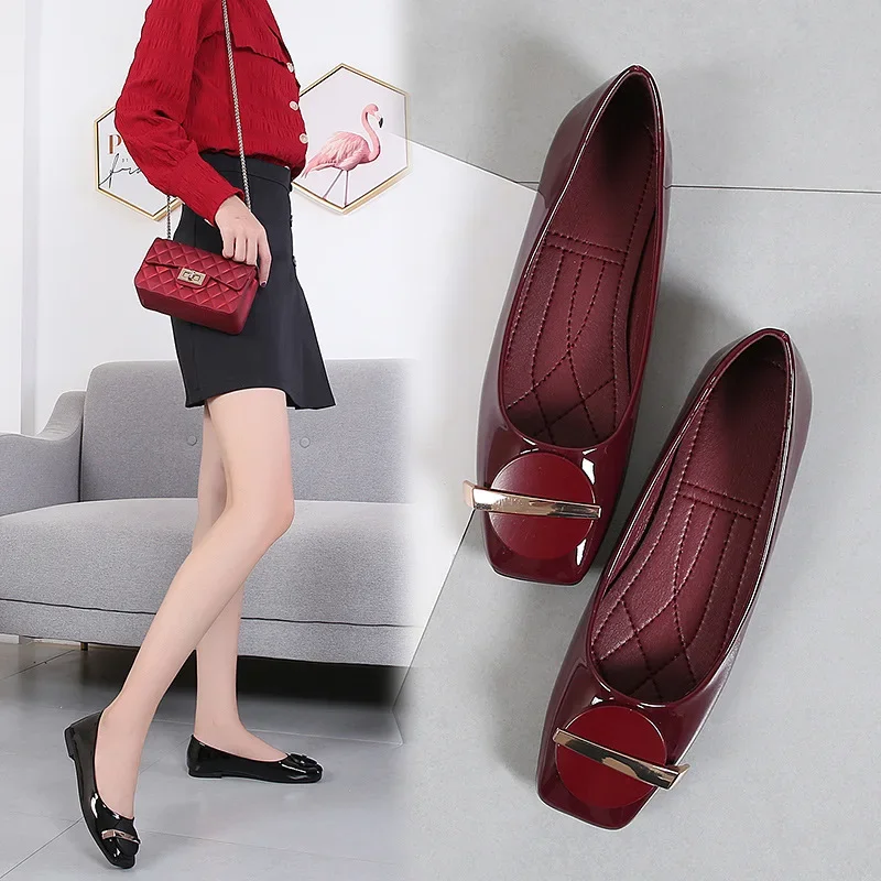 2024 Spring Summer Shoes Women Flats Elegant Office Lady Fashion Brand Ladies Single Shoes Plus Size 42 Black Red D071