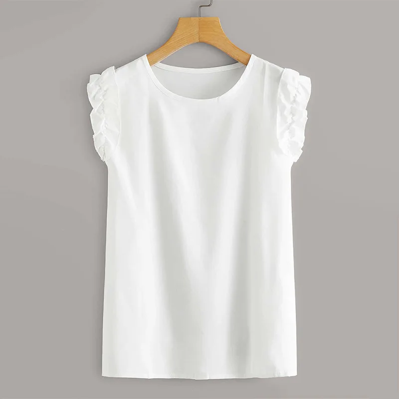 

2026 Summer New Lace Short Sleeve Shirt Vacation Style Round Neck Women's Blouse