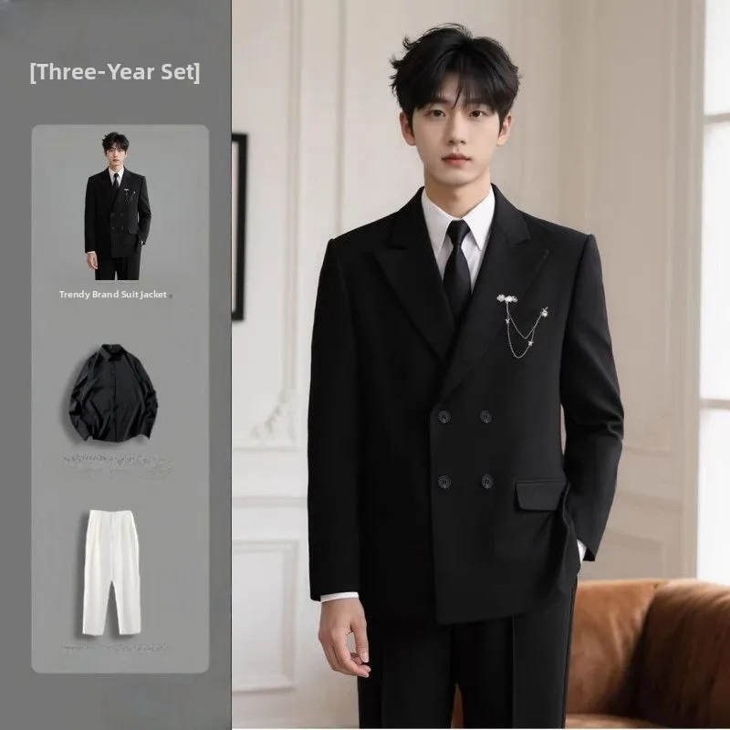 

Весенне-осенний новый модный универсальный роскошный костюм-тройка для жениха и шаферов с зеленым воротником, стандартный крой, молодежный