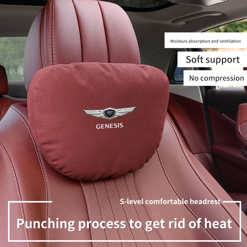 For Genesis G70 G80 G90 GV60 GV70 GV80 GV90 Suede Car Headrest Neck Support Seat Lumbar support Soft Neck Pillow Car Accessories