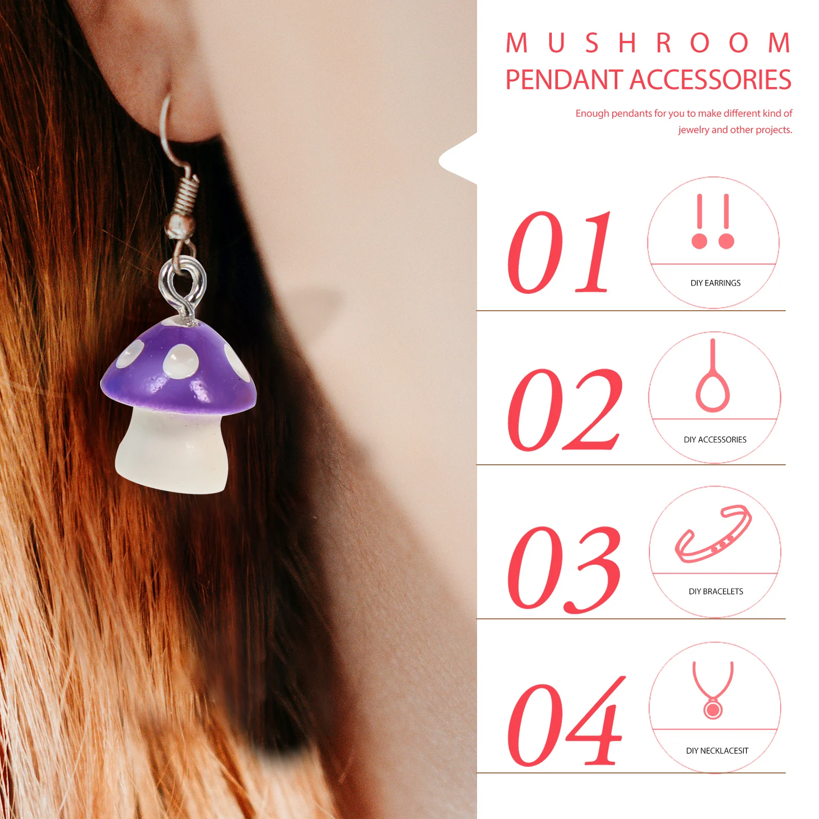 

60pcs Mushroom Shaped Resin Pendant Charms Multicolor Jewelry Making Supplies Bulk Craft DIY Accessories Decorations
