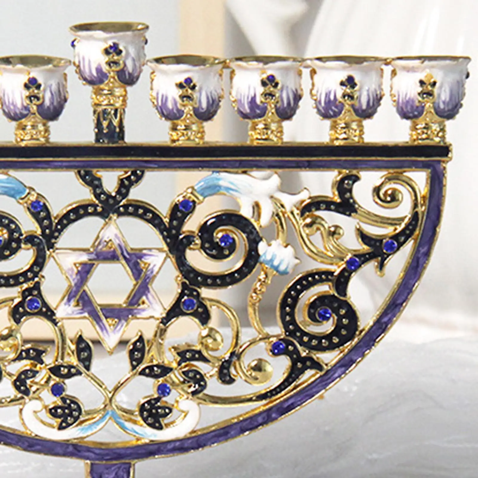 Hand Painted Floral Hanukkah Menorah Candelabrum Religions Candlestick Party