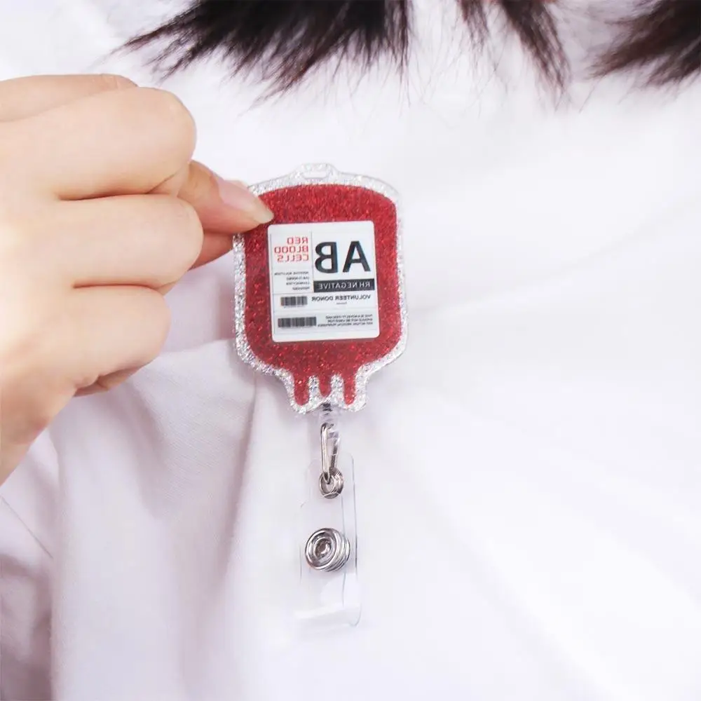 ABS Retractable Badge Reel Easy To Pull Buckle Nurse Keychain Blood Type Bag Shape Clips Easy Pull Keys Lanyard