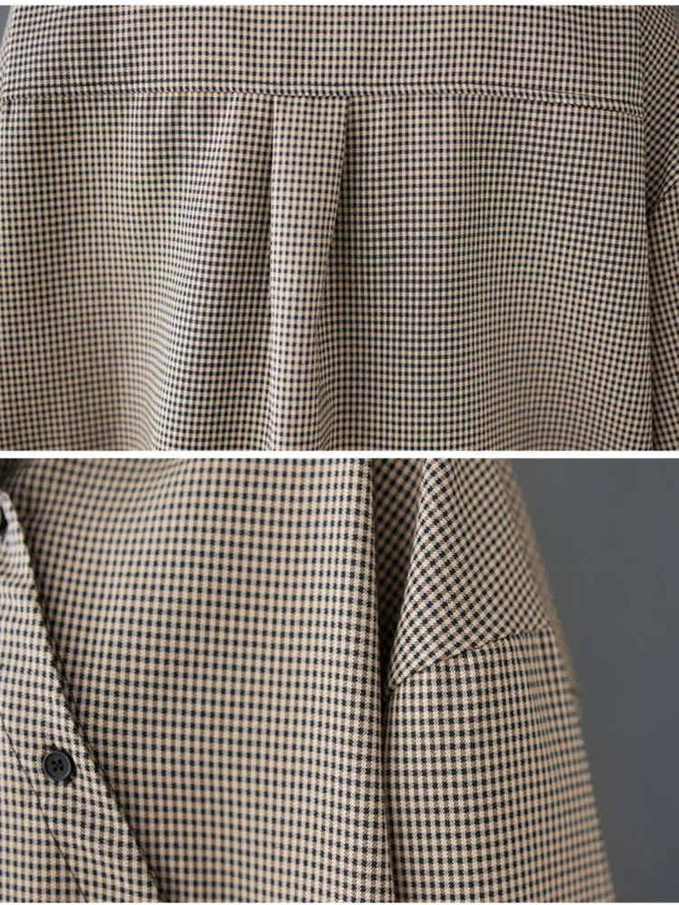 Camisa xadrez de primavera de grandes dimensões topos feminino irregular modis solto senhoras blusas casuais manga longa mulher camisas topos