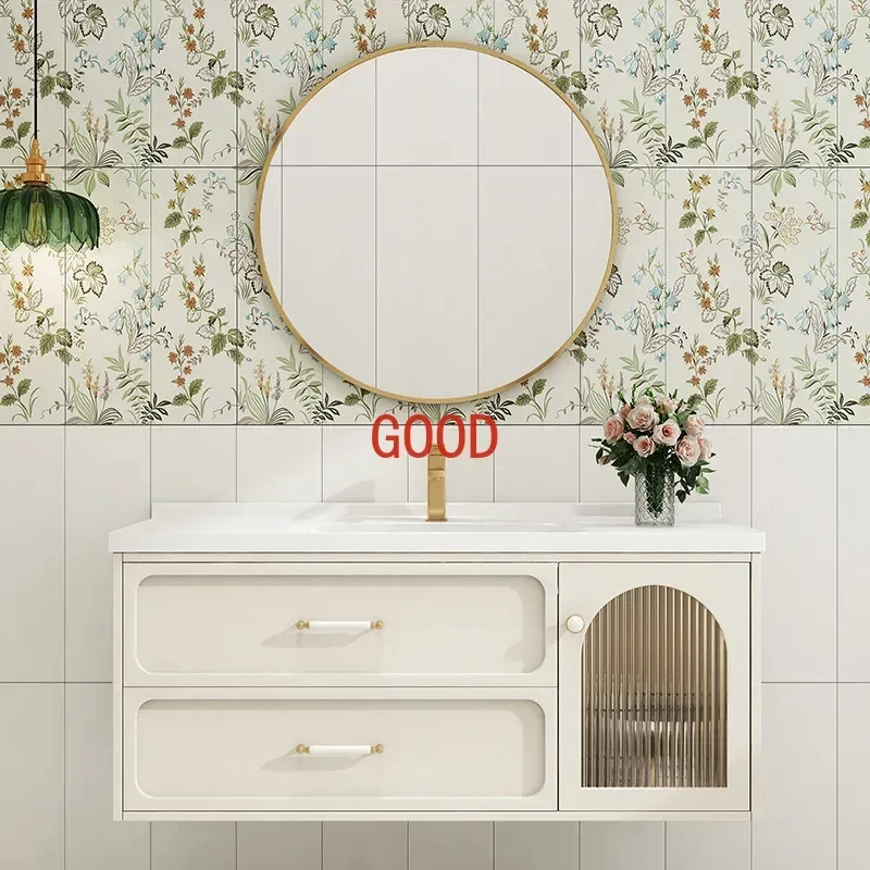 European Oak Bathroom Cabinet Smart Mirror Cabinet Ceramic Washbasin Nordic Bathroom Vanity Cabinet Sink Bathroom Furniture