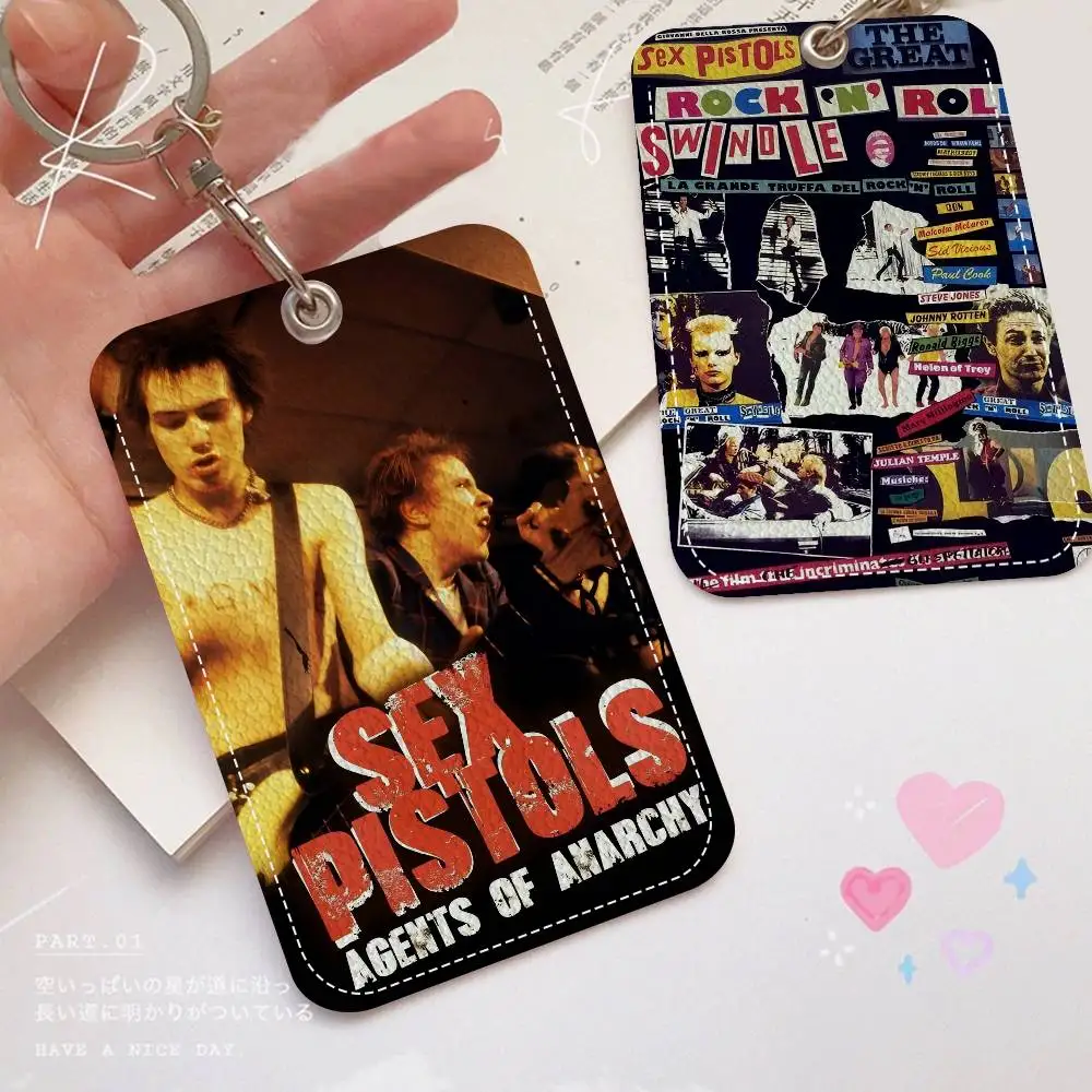 Six P-Pistols Band 1Pc PU Leather Card Holder Keychain Key Ring Door Lock Access Tags ID Card Case Keychain Card