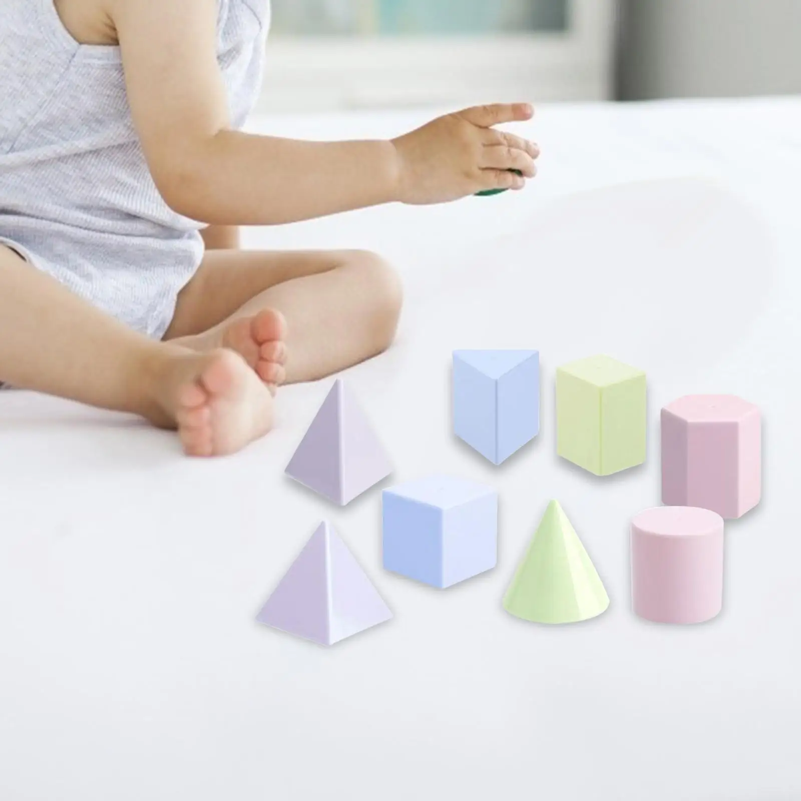 8 Pieces Geometric Shape Blocks Educational Toy for Ages 3+ Homeschool Kids