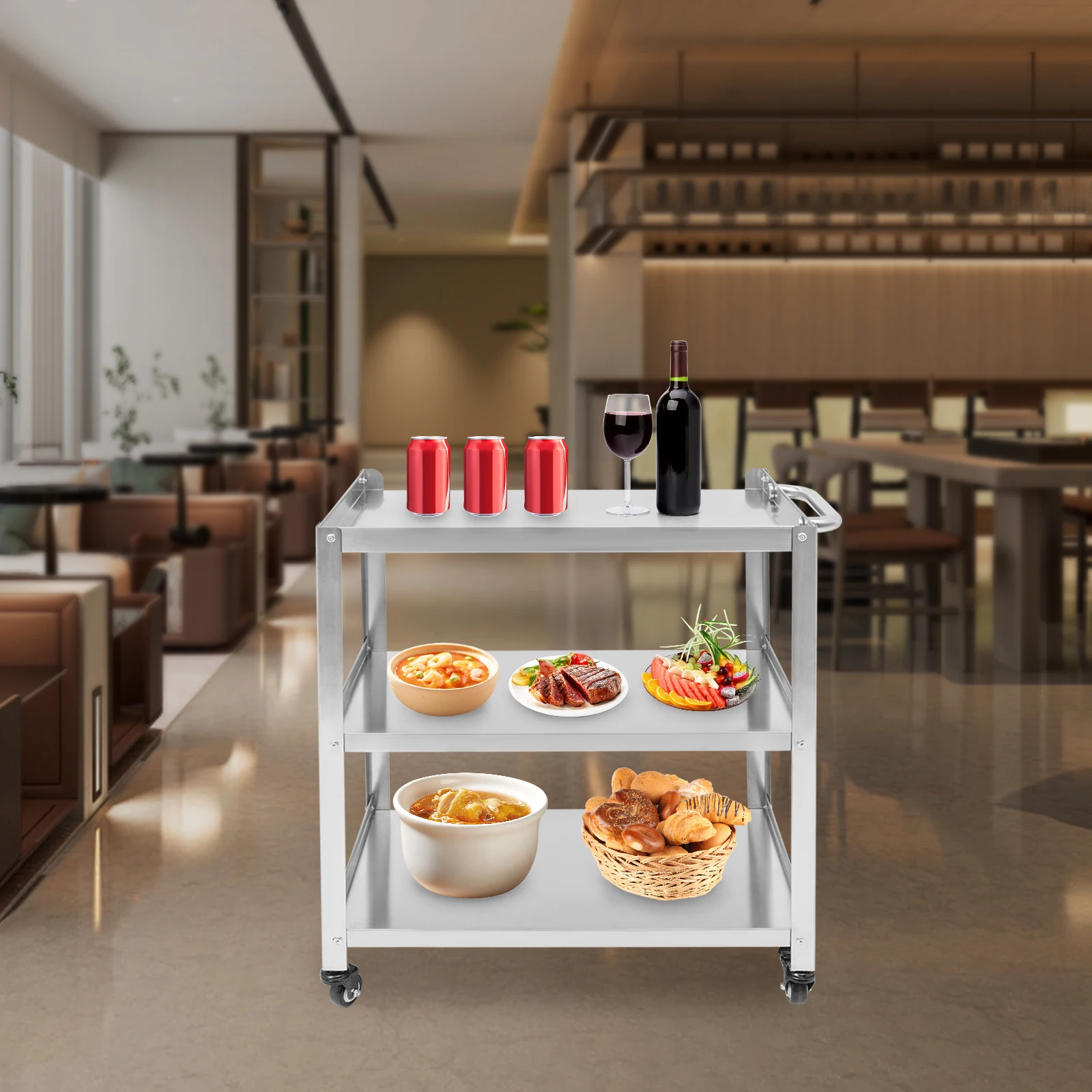 3 Tiers Kitchen Trolley Cart, Utility Serving Storage Rolling Car Shelf, Kitchen Trolley Car 27*16*31 inch