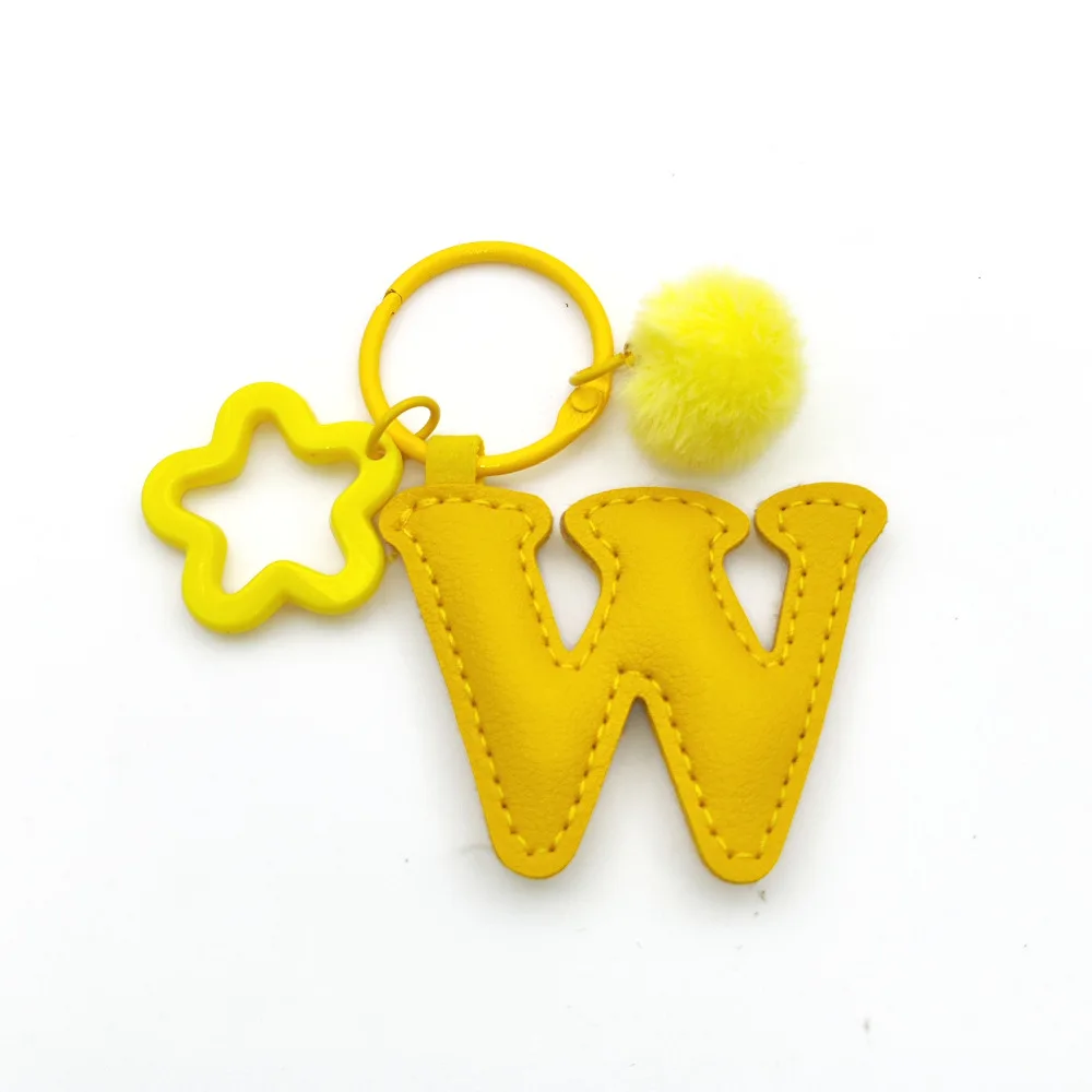 Initialen-Schlüsselanhänger mit Pompon-Sternrahmen aus Leder, A-Z Alphabet-Taschenanhänger, Rucksack- und Handtaschenanhänger für Damen, Personalisierter Schlüsselring – Detail 10