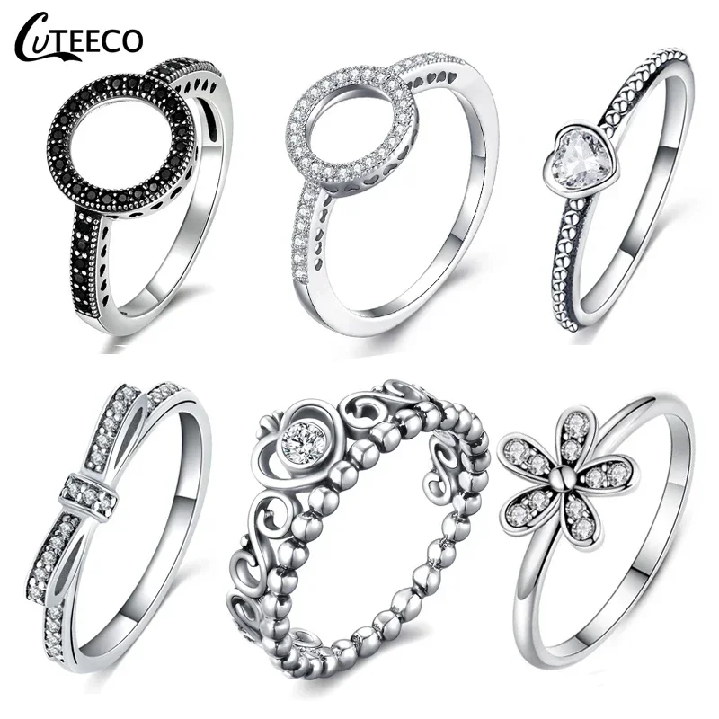 CUTEECO Color plata claro CZ anillo de compromiso para mujeres Ajuste Original marca anillos 2019 Venta caliente boda banda joyería Dropshipping