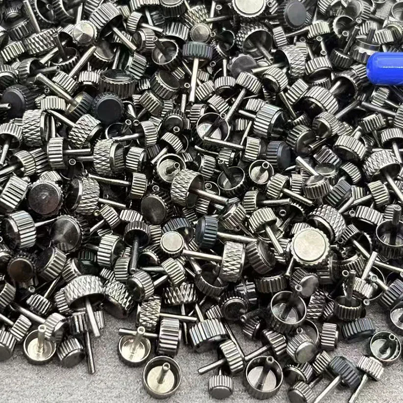 50pcs Watch Parts Various Sizes Miscellaneous Watch Crown Mixed Handle Shipped Randomly Black-grey Approximately