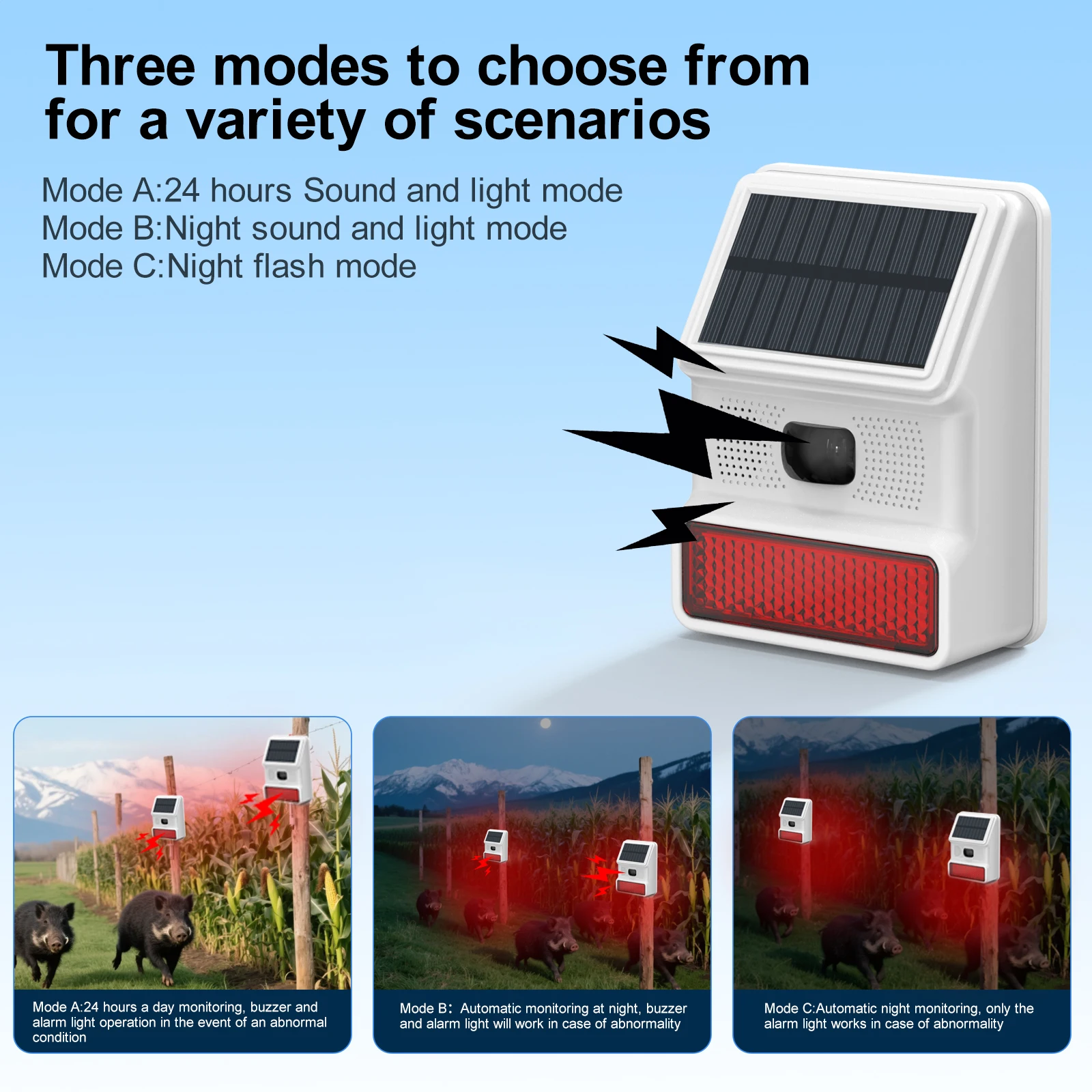 XUK Alarme com sensor de movimento solar 110dB, sirene à prova d'água IP65 - Alarme de segurança sem fio para casa, jardim, fazenda, antirroubo