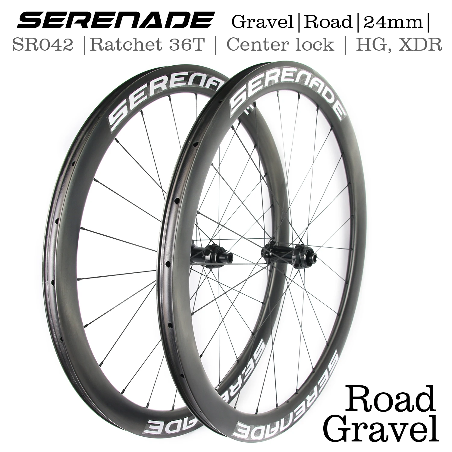 Serenade Carbon Gravel Bike Wheelset Clincher Tubeless 700c Elite Disc Carbon Wheels SR042 Center Lock Hub 31mm Wide Allroad Rim