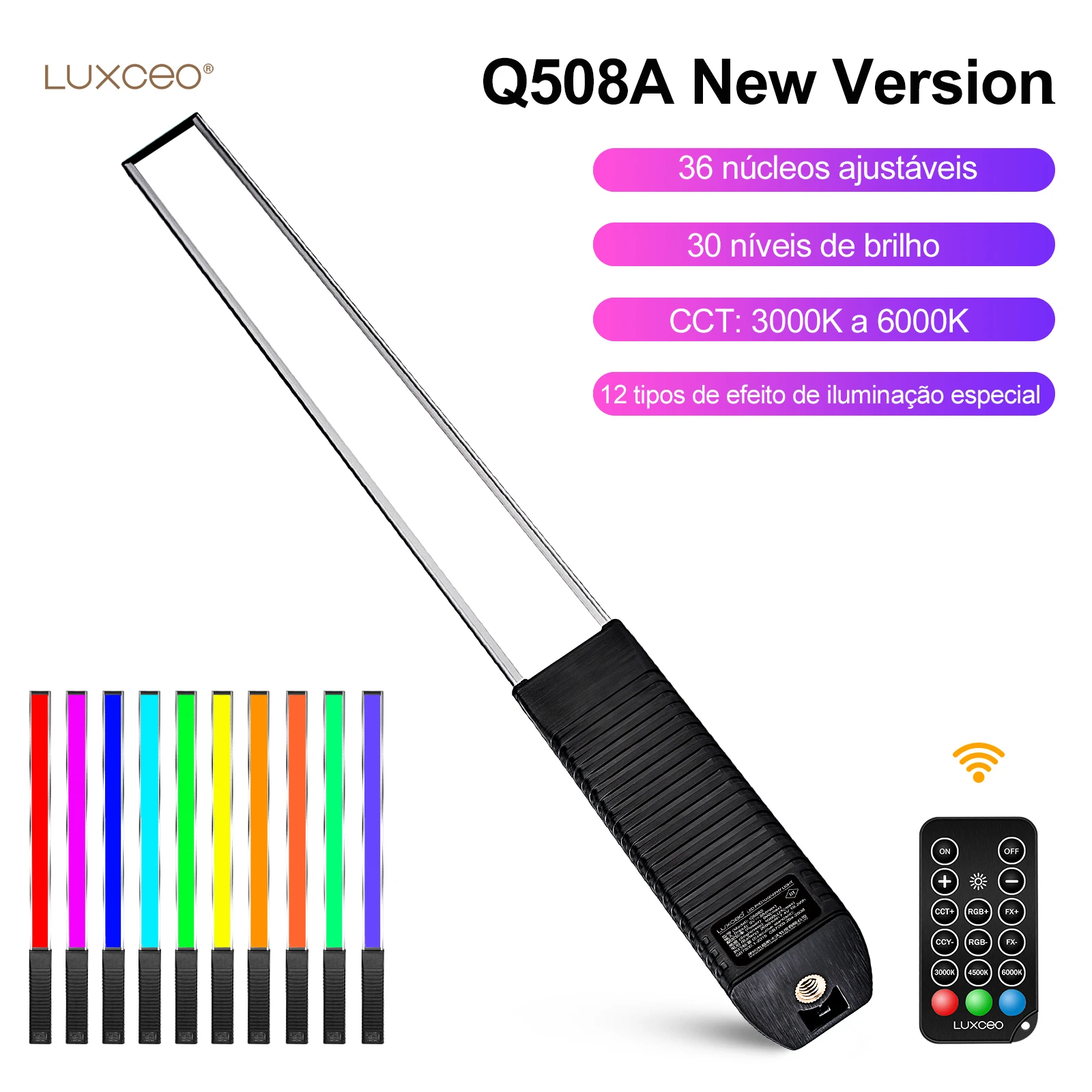 LUXCEO Q508A LED Video Light With Remote Control 3000K-6000K 36Colors Studio Photo Lighting RGB Stick For Youtube TikTok Vlog