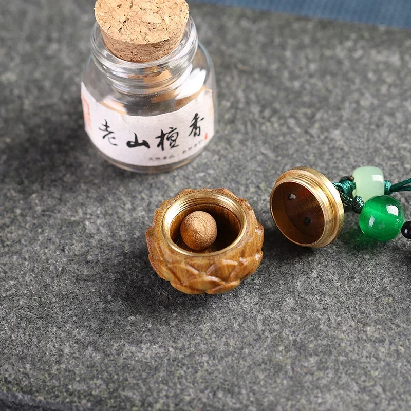 Colgante de paisaje de calabaza de loto de Pixiu tallado hueco de sándalo verde Natural, llavero de joyería de tallado de madera de bolsita, joyería de Boutique