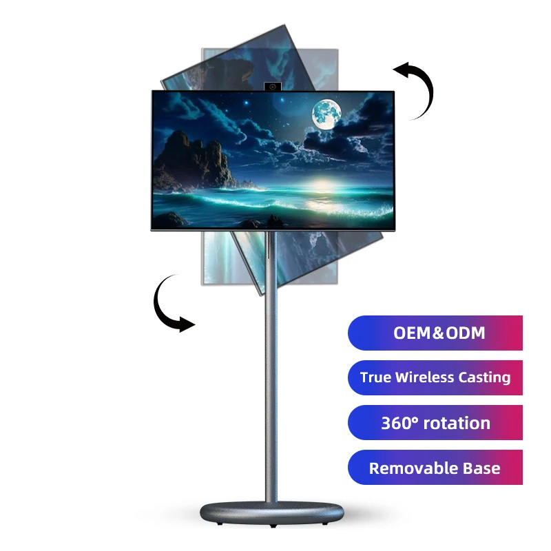 Hot Sale Portable Touch Screen Smart TV with Stand 27 Inch Full HD Android 15 Adjustable Height Monitor for Pilates