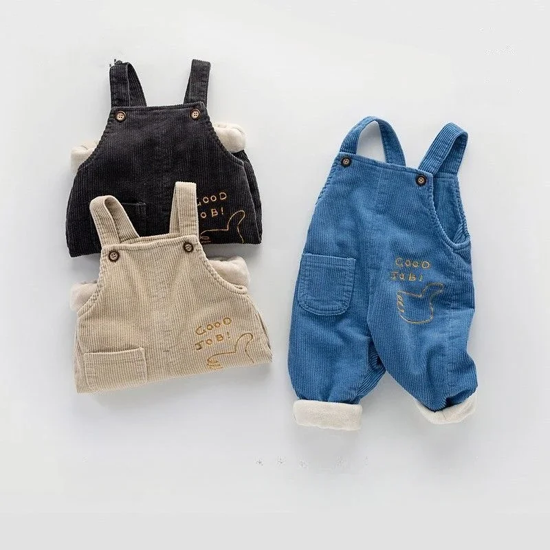 Autumn Winter Boy Clothes Girls Cute Sleeveless Corduroy Overalls Warm Fleece Cotton Button Romper Kids Casual Strap Bodysuit