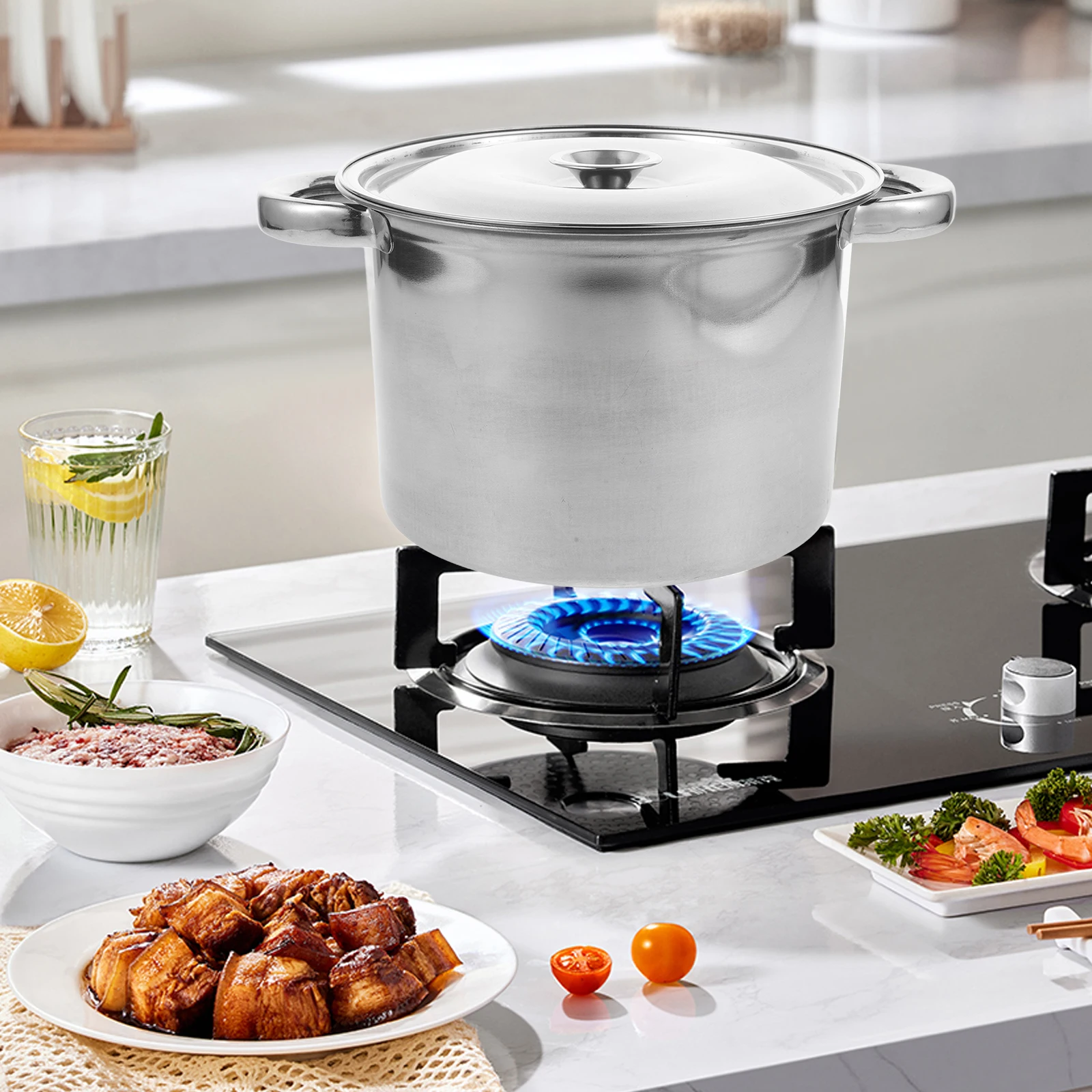 

Stainless Steel Crayfish Bucket Large Capacity Food Storage Pot Lid Kitchen Soup Stock Seafood Boiling Oil Storage Multipurpose