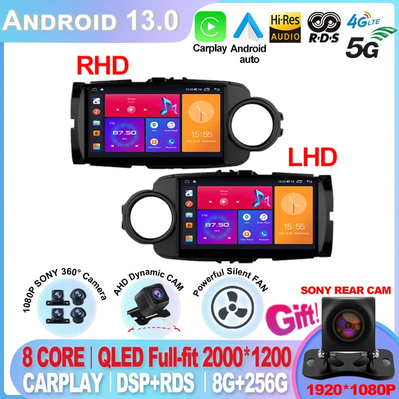 

For Toyota Yaris 2012 2013 2014 2015 2016 2017 Android 13 Car Radio Multimedia Player Auto Navigation GPS Autoradio Carplay DSP