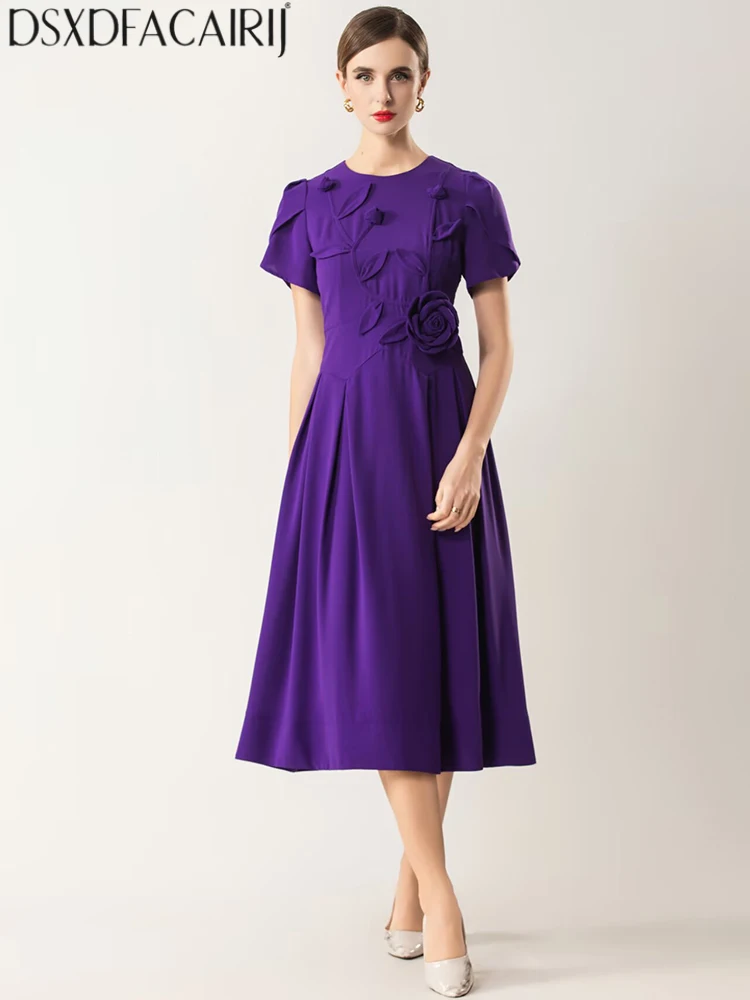 DSXDFACAIRIJ レディース ソリッド O ネック 半袖 アップリケ ハイストリート 春夏 スリム ファッション ドレス