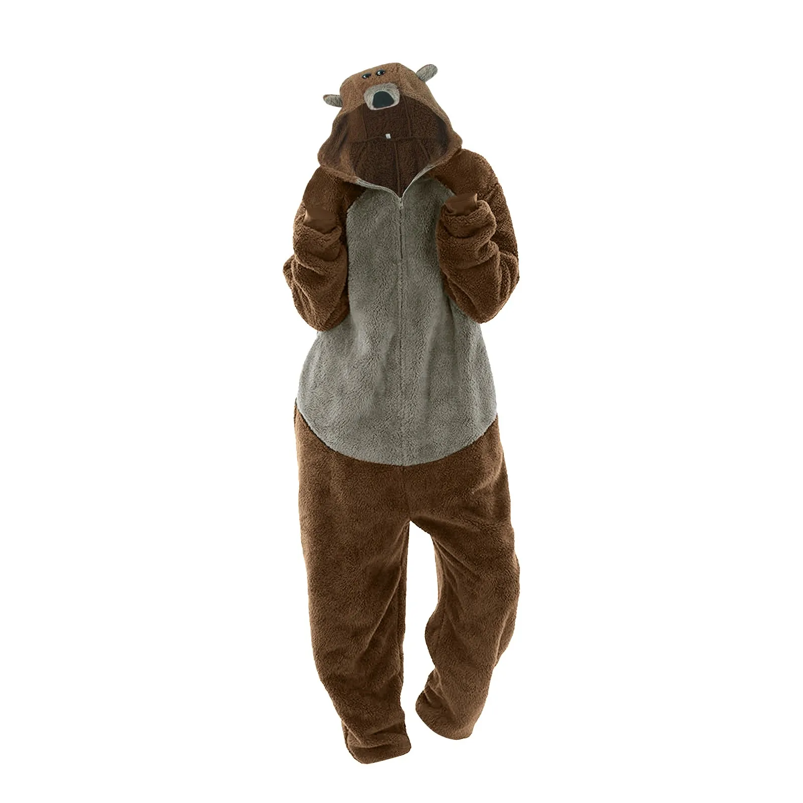 Cute Cartton Bear Onesies Winter Warm Fleece Hooded Pajamas Kawaii Animal Cosplay Costume Women Sleep One-Piece Jumpsuit Winter