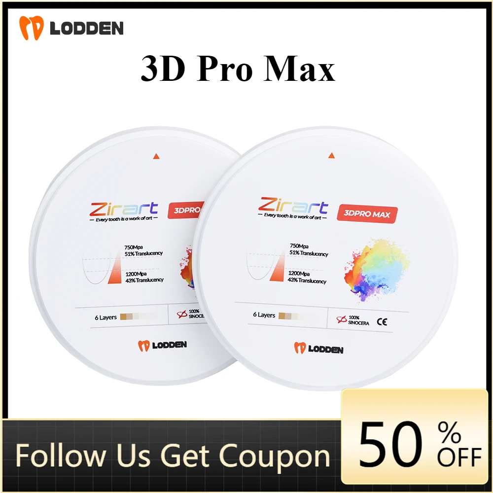 

Lodden Dental 3D PRO MAX Zirconia Block Multilayer Vita16 Color Dental Lab Denture Dentist Material for CAD CAM 98mm Open System
