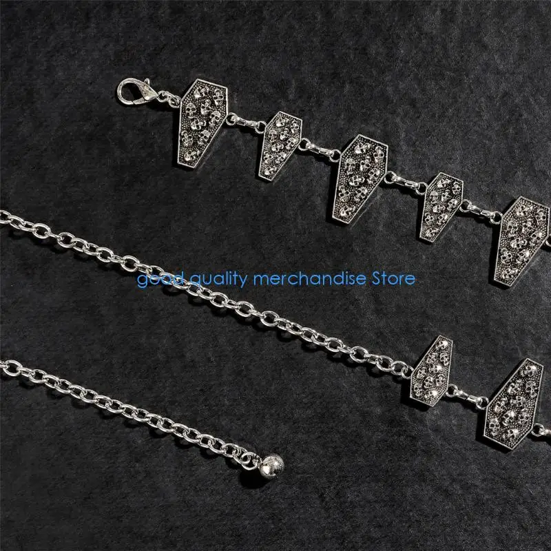 Y5JD سلسلة خصر معدنية عصرية على شكل جمجمة للنساء فضية قابلة للتعديل بالإضافة إلى حزام مرن للاستخدام اليومي والحفلات ذات الطابع