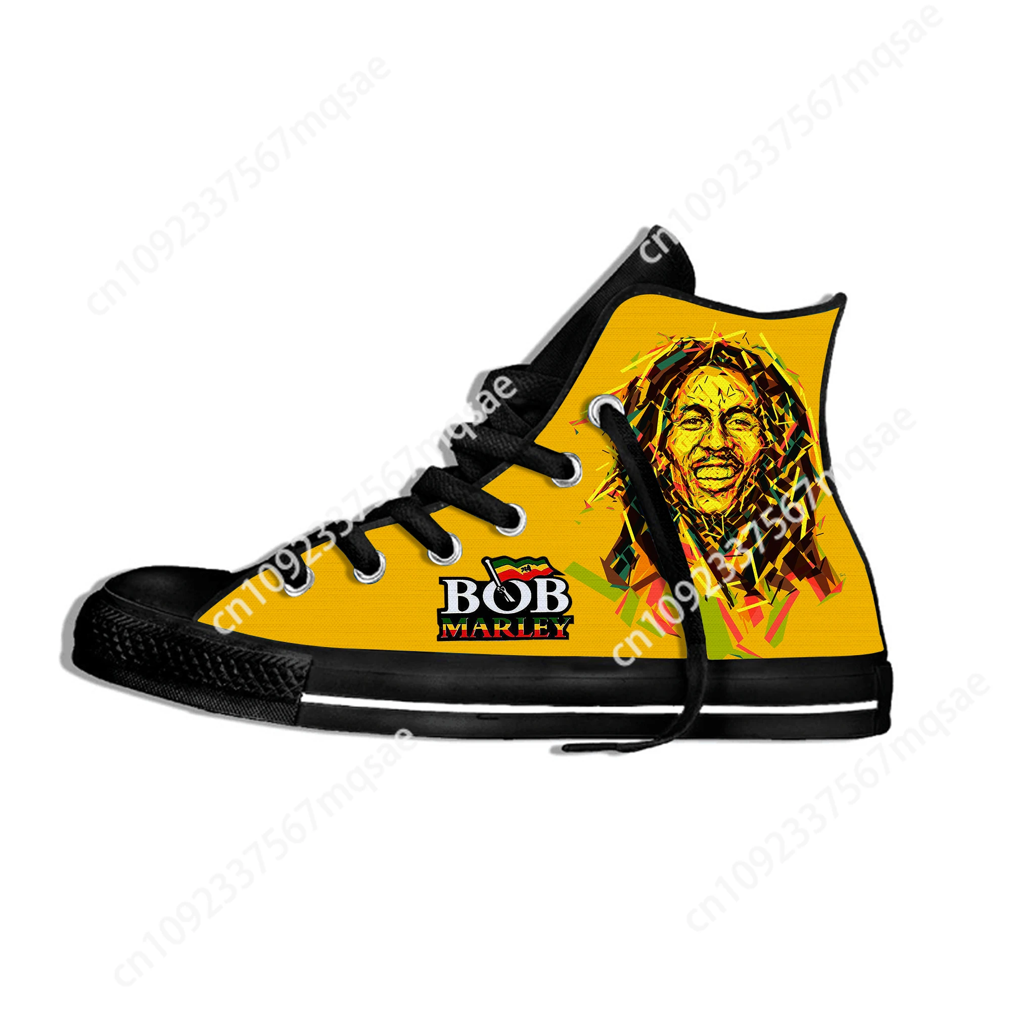 Sepatu kanvas High Top ringan desain baru musik Bob Marley Reggae dibuat sesuai pesanan Sneakers bersirkulasi Kasual Pria Wanita