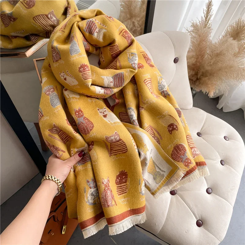 Cute cartoon kitten scarf female student imitation cashmere scarf air conditioner shawl female outside