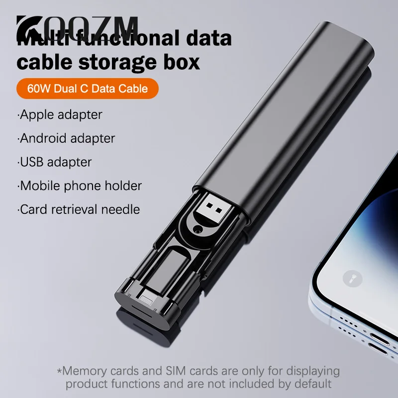 PD60W USB C To Type C Cable For IPhone 15 Pro Max Xiaomi Fast Charging Travel Multi Functional USB Adapter SD Card Storage Box