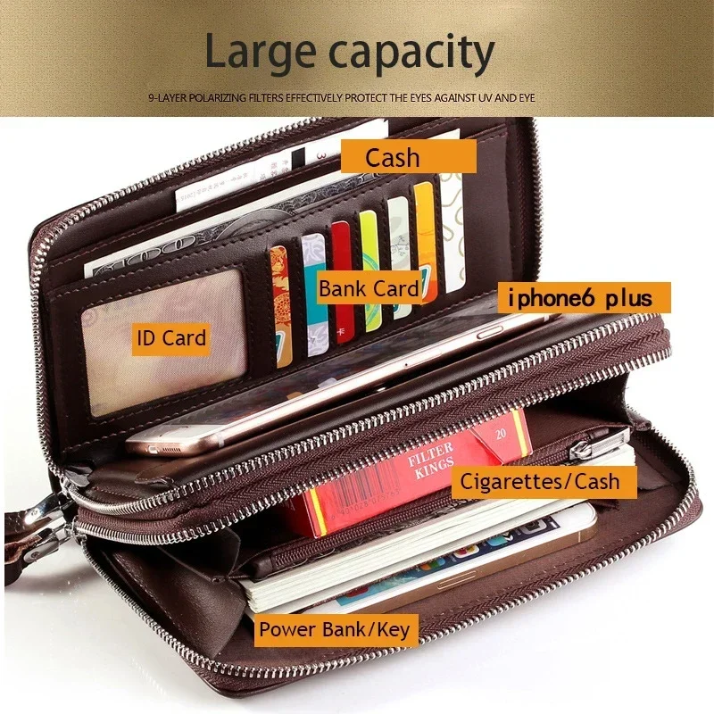 

Leather Clutch Bag for Man Long Wallet Fashion Luxury Purse Square Bolsas Card Phone Pouch Hand Porter Bag Male Men'S Necessaire
