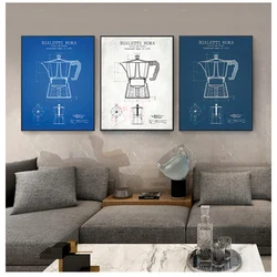 Picture Canvas Painting Kitchen Wall Art Decor Coffee Pot Patent Posters and Prints Bialetti Moka Poster Coffee Blueprint Art