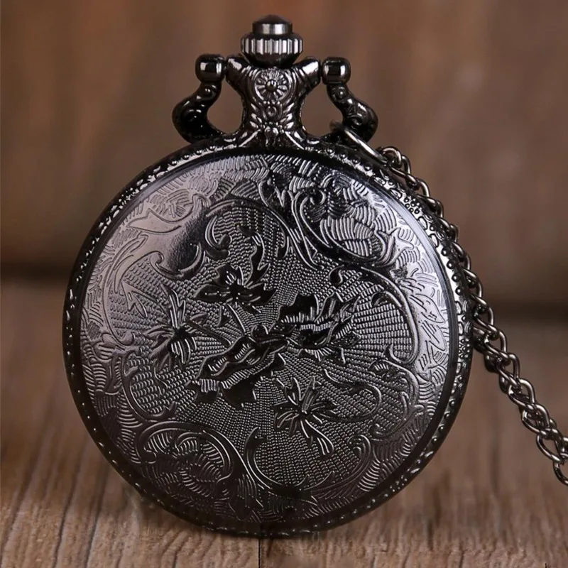 Reloj de bolsillo negro con diseño de pulpo Vintage, reloj con colgante de cadena de cuarzo, collar Retro, relojes para hombres, mujeres y niños, regalos únicos