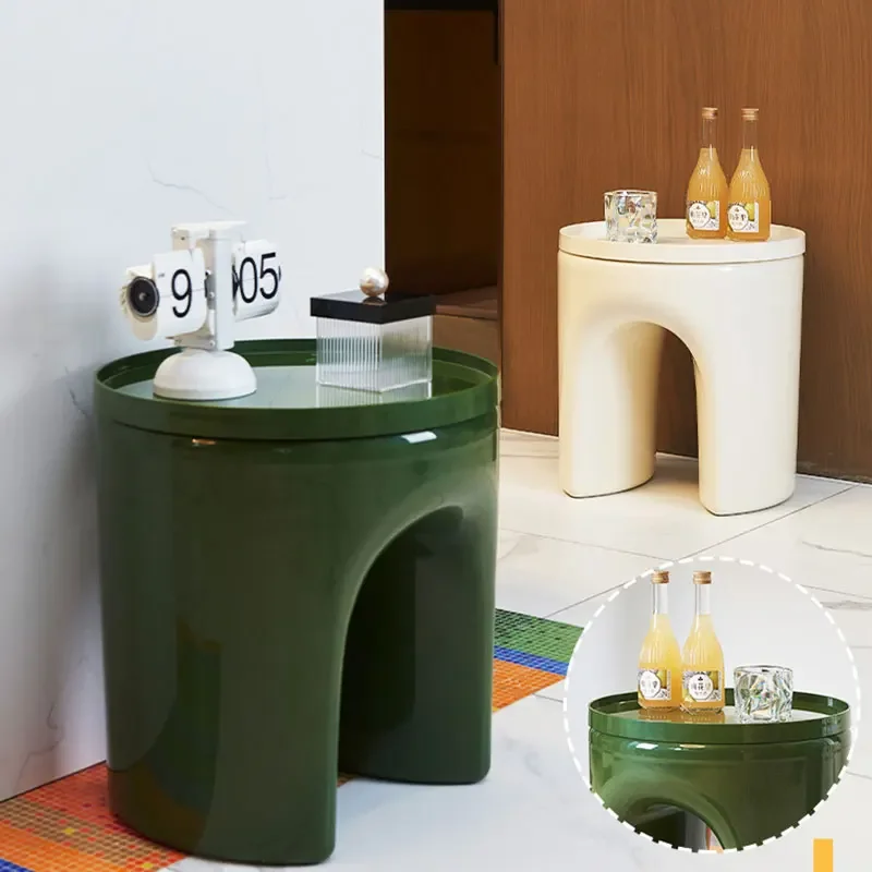 Creative Plastic Round Stool with Tray Sofa Side Organizer Coffee Table for Living Room Nordic Decorative Changing Shoes Bench