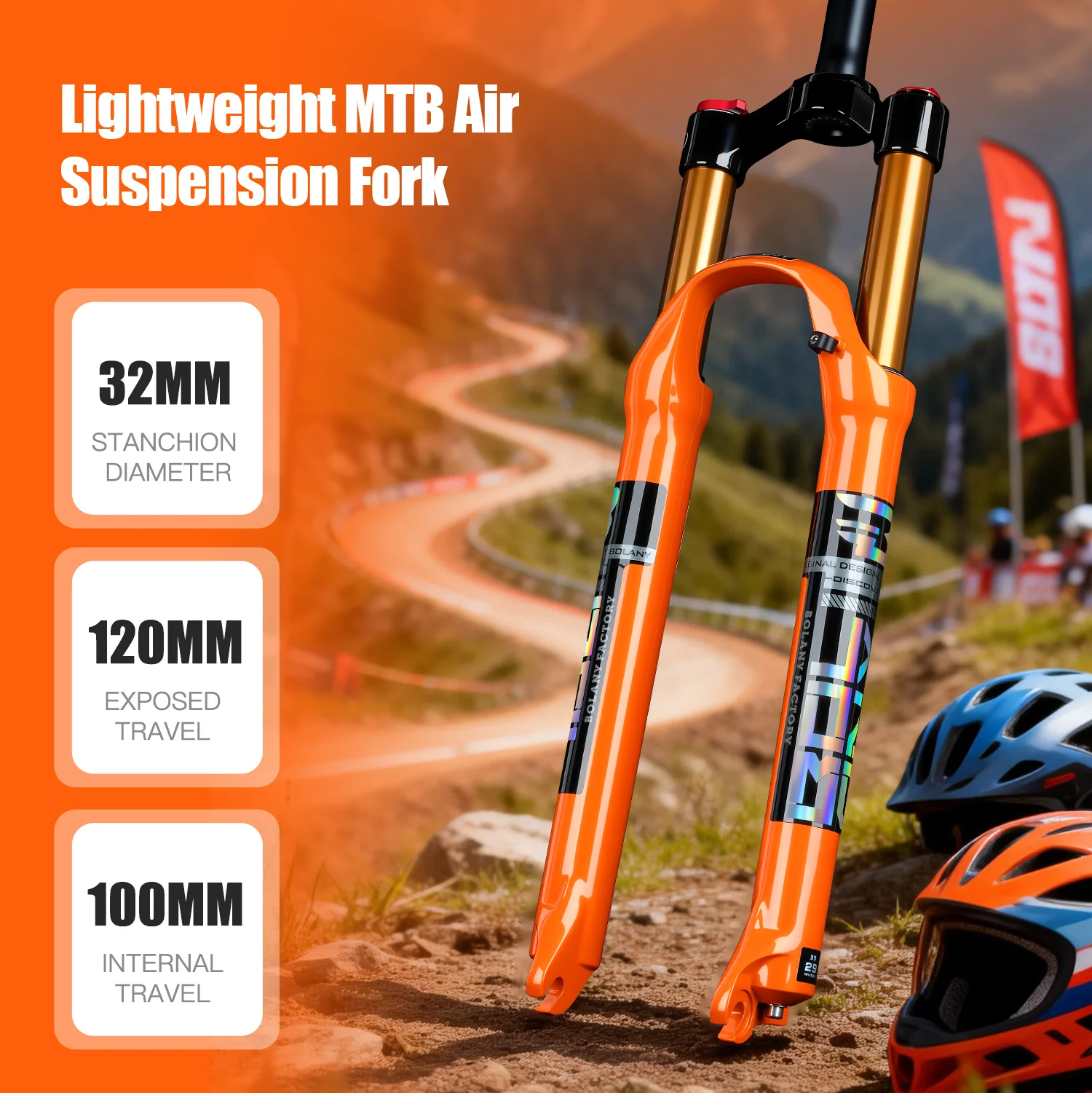 BOLANY Bike Fork Solo Air Orange MTB Bicycle Front Suspension Straight/Tapered RL/LO 26/27.5/29inch Magnesium Alloy QuickRelease